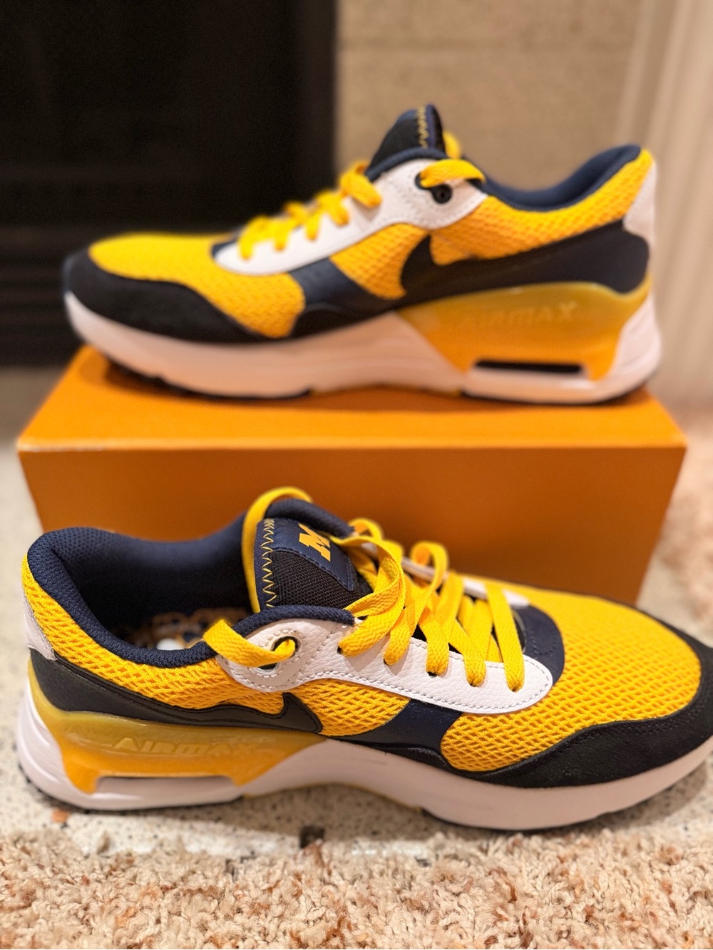 Nike Kids Yellow and Navy Mesh Sneakers